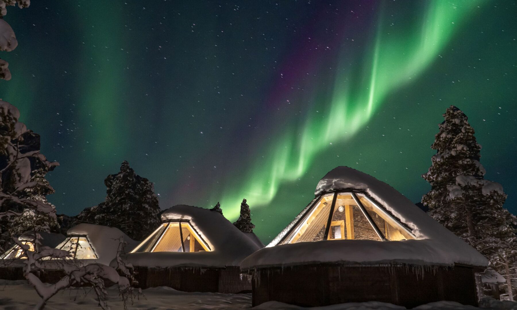 Aurora Cabins bij Wilderness Hotel Muotka onder het noorderlicht